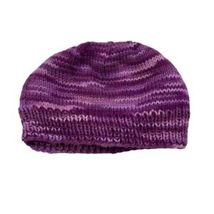 Handmade Knit Beanie Purple Pink Ombre Winter Hat Women's
